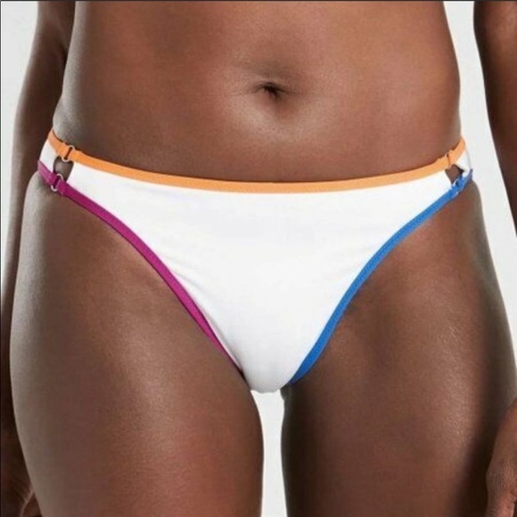Athleta White Yellow Fuchsia Blue Color Block Bikini Bottoms Size Small NWT - Picture 1 of 8